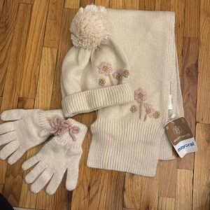 Mayoral, scarf, hat, glove set. Never worn, with tags